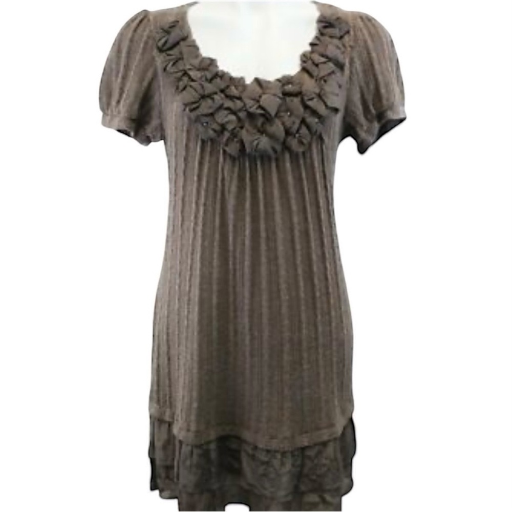 Blue Bird Brown Ruffle Accent Dress